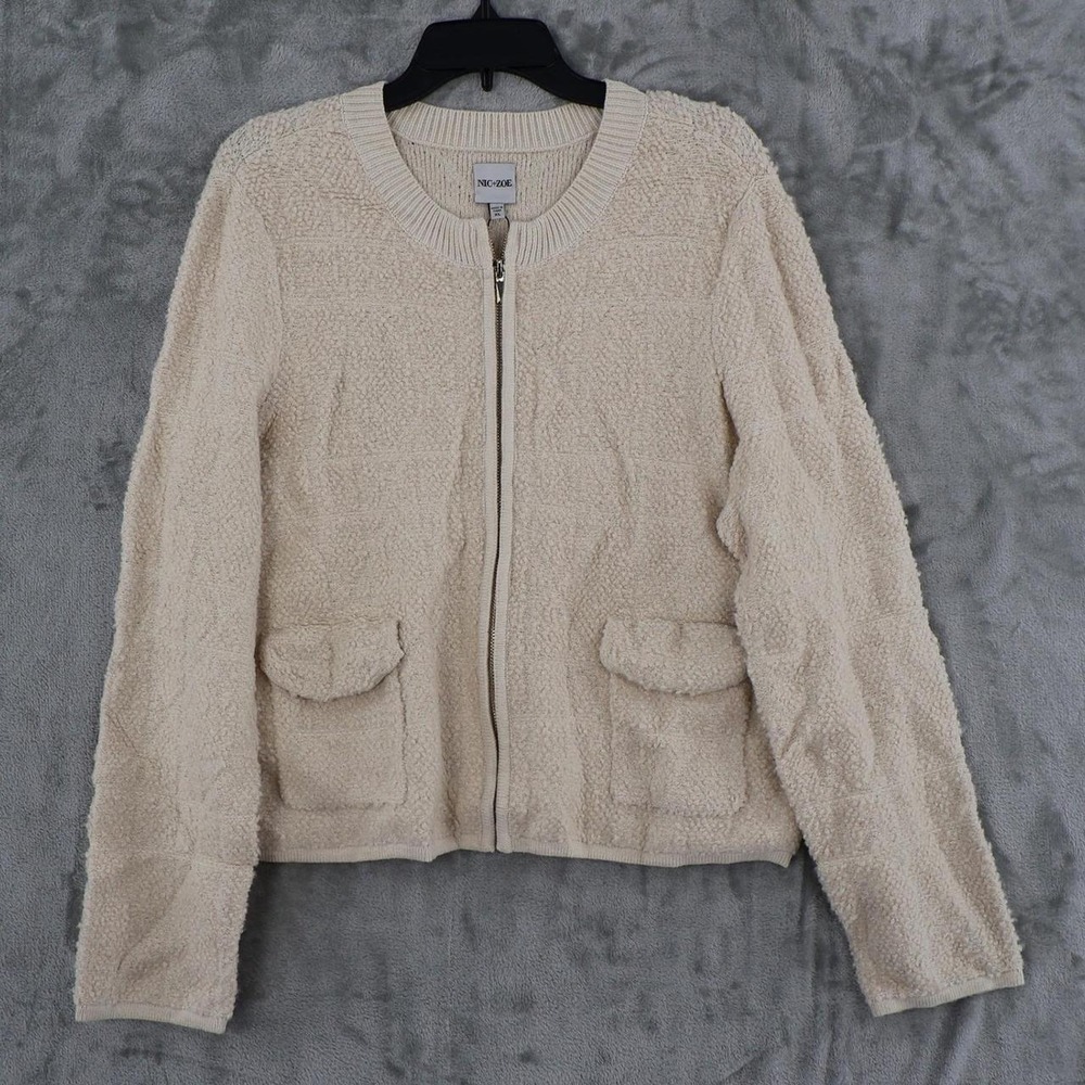 NIC + ZOE Diamond Detail Sherpa Jacket Womens XL Cream Twee Wool Cozy Zip NWT